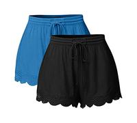 JJPAR Short de Sport Femme 2PCs Grande Taille Pas Cher Sexy Chic Casual Yoga Pantalons De Sport Dentelle Tie Shorts Leggings Pantalons Fitness Jogging Gym Yoga Bas de Pyjama d'intérieur Ample S-5XL