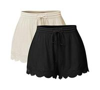 JJPAR Short de Sport Femme 2PCs Grande Taille Pas Cher Sexy Chic Casual Yoga Pantalons De Sport Dentelle Tie Shorts Leggings Pantalons Fitness Jogging Gym Yoga Bas de Pyjama d'intérieur Ample S-5XL