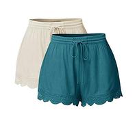 JJPAR Short de Sport Femme Pas Cher Couleur Unie Sexy Chic Casual Yoga Pantalons De Sport Dentelle Tie Shorts Leggings Pantalons Fitness Jogging Gym Yoga Bas de Pyjama D'intérieur Ample