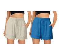 JJPAR Short de Sport Femme Pas Cher Couleur Unie Sexy Chic Casual Yoga Pantalons De Sport Dentelle Tie Shorts Leggings Pantalons Fitness Jogging Gym Yoga Bas de Pyjama D'intérieur Ample