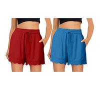JJPAR Short de Sport Femme Pas Cher Couleur Unie Sexy Chic Casual Yoga Pantalons De Sport Dentelle Tie Shorts Leggings Pantalons Fitness Jogging Gym Yoga Bas de Pyjama D'intérieur Ample