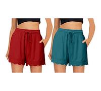JJPAR Short de Sport Femme Pas Cher Couleur Unie Sexy Chic Casual Yoga Pantalons De Sport Dentelle Tie Shorts Leggings Pantalons Fitness Jogging Gym Yoga Bas de Pyjama D'intérieur Ample