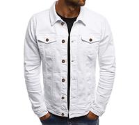 JJPAR Veste en Jean Homme sans Capuche Longue Blouson Jean Militaire Multi-Poches Col Revers Slim Décontractée Vintage Pas Cher Sweat Moto Printemps Eté Blanc 3XL
