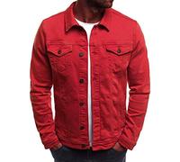 JJPAR Veste en Jean Homme sans Capuche Longue Blouson Jean Militaire Multi-Poches Col Revers Slim Décontractée Vintage Pas Cher Sweat Moto Printemps Eté Rouge L