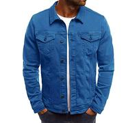JJPAR Veste en Jean Homme sans Capuche Longue Blouson Jean Militaire Multi-Poches Col Revers Slim Décontractée Vintage Pas Cher Sweat Moto Printemps Eté Bleu 3XL