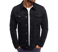 JJPAR Veste en Jean Homme sans Capuche Longue Blouson Jean Militaire Multi-Poches Col Revers Slim Décontractée Vintage Pas Cher Sweat Moto Printemps Eté Noir L