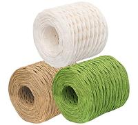 JJQHYC 3 Rouleaux Corde de Papier de Raphia, Naturel Rustique Ruban de Cadeau, Bricolage Artisanat Décoration de Jardin Ficelle de Papier