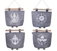 JJQHYC 4 Pièces Sac de Rangement Suspendu Porte Style Maritime Sac à Suspendre Gris Poche Suspendue Mural Organisateur pour Salle de Bain