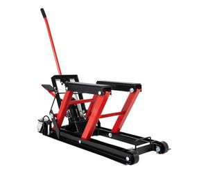 JJsdwin Cric de moto 680 kg, plateforme élévatrice pour moto, cric élévateur avec roues et poignée, élévateur hydraulique pour motos de route, de plage et d'aventure, Rouge