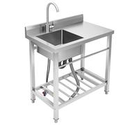 JJsdwin Évier de cuisine à simple bol - Pour restaurant commercial - Avec robinet - Évier de cuisine autoportant pour l'extérieur et la cuisine - Pieds réglables - Longueur : 3 cm