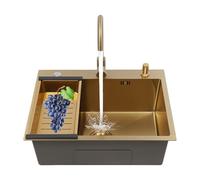 JJsdwin Évier de cuisine rectangulaire à simple bol avec égouttoir et mousseur amovible, pour cuisines, buanderies et salles de bains, 45 x 60 x 20 cm