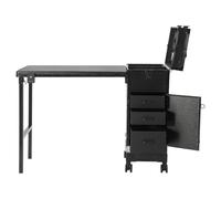 JJsdwin Trousse de maquillage professionnelle avec table, miroir LED et 3 tiroirs, table de manucure pour manucure, capacité de charge totale de 50 kg, couleur noire