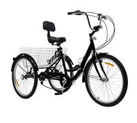 JJsdwin Vélo pliable pour adulte - Noir - Avec lumière LED et panier à légumes - Tricycle adulte de 24 pouces pour surfaces de route telles que le béton et le sol