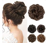 JJstar Chignon Postiche Cheveux Bou aux Chignon Élastique pour Femme | Grand chouchou cheveux ondulé, aspect naturel, pour créer un chignon volumineux pour femme et fille Marron moyen