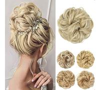 JJstar Chignon Postiche Cheveux Bou aux Chignon Élastique pour Femme | Grand chouchou cheveux ondulé, aspect naturel, pour créer un chignon volumineux pour femme et fille Blond cendré pâle