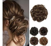 JJstar Chignon Postiche Cheveux Bou aux Chignon Élastique pour Femme | Grand chouchou cheveux ondulé, aspect naturel, pour créer un chignon volumineux pour femme et fille Brun cendré moyen