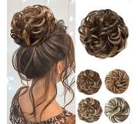 JJstar Chignon Postiche Cheveux Grande Postiches Bouclés Ondulés Chouchou Cheveux Naturel Faux Chignon Elastique pour Femmes Fille (Brun foncé& Doré)