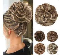 JJstar Chignon Postiche Cheveux Grande Postiches Bouclés Ondulés Chouchou Cheveux Naturel Faux Chignon Elastique pour Femmes Fille (Brunette et Blond Cendré)