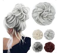 JJstar Chignon Postiche Cheveux Grande Postiches Bouclés Ondulés Chouchou Cheveux Naturel Faux Chignon Elastique pour Femmes Fille (Gris Argenté)