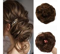 JJstar Chignon Postiche Cheveux Grande Postiches Bouclés Ondulés Chouchou Cheveux Naturel Faux Chignon Elastique pour Femmes Fille (Auburn clair avec mèches noires)