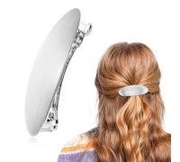 JJUNW 1 barrette à cheveux ovale pour femme, 7,6 cm, barrette à cheveux ovale, grande pince à cheveux vintage en métal, simple et élégante pour femme, cheveux longs et épais (argenté)