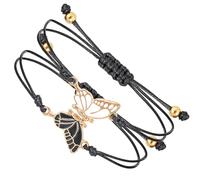 JJUNW BFF Bracelets assortis à 2 papillons, bracelet réglable pour meilleurs amis, bracelets d'amitié faits à la main, jolis bracelets cadeaux pour femmes et couples (noir)