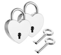 JJUNW Lot de 2 mini cadenas en forme de cœur vintage avec clé en forme de cœur pour armoire, boîte à bijoux, journal intime, tiroir (argenté)