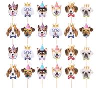 JJUNW Lot de 24 décorations de cupcakes en forme de tête de chien sur le thème des chiens et des animaux de compagnie - Décorations d'anniversaire