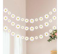 JJUNW Lot de 3 bannières de décoration de fête bohèmes, kit de guirlande de marguerites, découpes en papier pour intérieur et extérieur, fournitures de fête en papier blanc