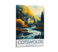 JJUPUV Cotswolds United Kingdom Poster d'œuvres d'art vintage sur toile à suspendre 50 x 75 cm