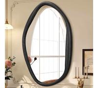 JJUUYOU Grand miroir mural asymétrique en bois noir - 70 x 50 cm - Décoration murale pour salle de bain, dressing, salon