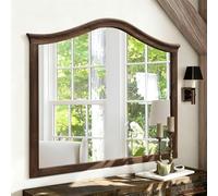 JJUUYOU Grand miroir mural avec cadre en bois de 290 x 259 cm - Miroir mural moderne à angle arrondi rectangulaire horizontal pour chambre à coucher, salon, entrée, marron