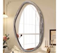 JJUUYOU Miroir asymétrique grand miroir mural irrégulier pour salle de bain 70 x 50 cm, grand cadre en bois, miroir moderne pour maquillage, salle de bain, salon, marron