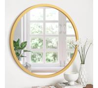 JJUUYOU Miroir circulaire mural à cadre rond en bois pour salle de bain, salon, chambre à coucher, doré