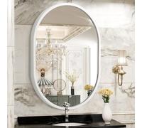JJUUYOU Miroir de salle de bain ovale mural avec cadre en métal 40,6 x 50,8 cm, cadre en alliage d'aluminium blanc, miroirs pour chambre à coucher, entrée, salon