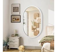 JJUUYOU Miroir de salle de bain ovale mural avec cadre en métal 50,8 x 71,1 cm, cadre en alliage d'aluminium blanc, miroirs pour chambre à coucher, entrée, salon