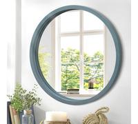 JJUUYOU Miroir mural circulaire avec cadre en bois pour salle de bain, salon, chambre à coucher, dortoir, miroir de maquillage rond décoratif pour décoration de ferme