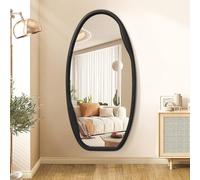 JJUUYOU Miroir mural irrégulier avec cadre en bois noir - 100 x 50 cm - Grand miroir suspendu asymétrique moderne horizontal ou vertical pour salon, salle de bain, entrée, chambre à coucher, ferme