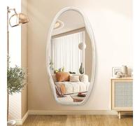 JJUUYOU Miroir mural irrégulier pour salle de bain avec cadre en bois - Miroir ondulé - Grand miroir asymétrique à suspendre horizontalement ou verticalement - Blanc vieilli - 100 x 50 cm