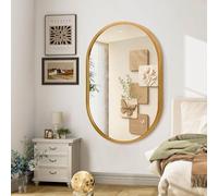 JJUUYOU Miroir mural ovale pour salle de bain, cadre en métal, 70 × 50 cm, grand miroir décoratif en alliage d'aluminium doré pour salon, chambre, entrée, couloirs, miroirs suspendus