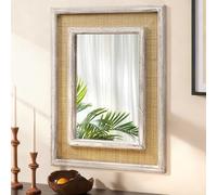 JJUUYOU Miroir mural rectangulaire avec cadre en bois - Grand miroir décoratif à suspendre pour salle de bain - Pour salon, ferme, entrée, chambre à coucher, salon - Blanc ancien - 40 x 50 cm