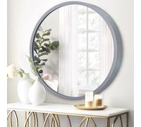 JJUUYOU Miroir Mural Rond de 40 cm, Miroir Rond Gris à Suspendre pour Salle de Bain, Cadre en métal, Miroir pour Chambre à Coucher, Salon ou entrée décoration Murale