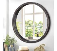 JJUUYOU Miroir mural rond de 40 cm, miroir rond noir à suspendre pour salle de bain, cadre de ferme en bois pour chambre à coucher, salon ou entrée décoration murale