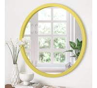 JJUUYOU Miroir mural rond de 50,8 cm, jaune à suspendre pour salle de bain, cadre en bois de ferme, miroir pour chambre à coucher, salon ou entrée