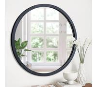 JJUUYOU Miroir Mural Rond de 50 cm pour Salle de Bain - Noir - Cadre en Bois pour Chambre à Coucher, Toilettes, dortoir…