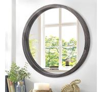 JJUUYOU Miroir mural rond de 60 cm pour salle de bain, cadre circulaire en bois gris antique pour salon, chambre, dortoir, décoration de salle de bain