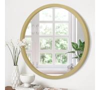 JJUUYOU Miroir Mural Rond en Bois de 60 cm pour Salle de Bain, Salle de Bain, Salle de Bain, Miroir Circulaire doré avec Cadre en Bois pour Salon, Chambre à Coucher, dortoir