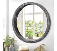 JJUUYOU Miroir mural rond en bois rustique de 50 cm pour salle de bain, petit cadre circulaire pour entrée, salon, chambre à coucher, noir