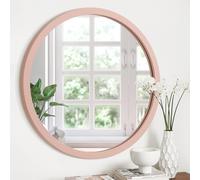 JJUUYOU Miroir mural rond rond 50 cm avec cadre en bois vintage pour salle de bain, salon, chambre à coucher, dortoir, toilettes, rose