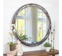JJUUYOU Miroir Mural Rond Rustique de 50 cm pour la décoration de la Maison - Miroir Rond Marron pour Salle de Bain - Décoration Murale - Miroir en Bois pour Salon, Chambre à Coucher, buanderie